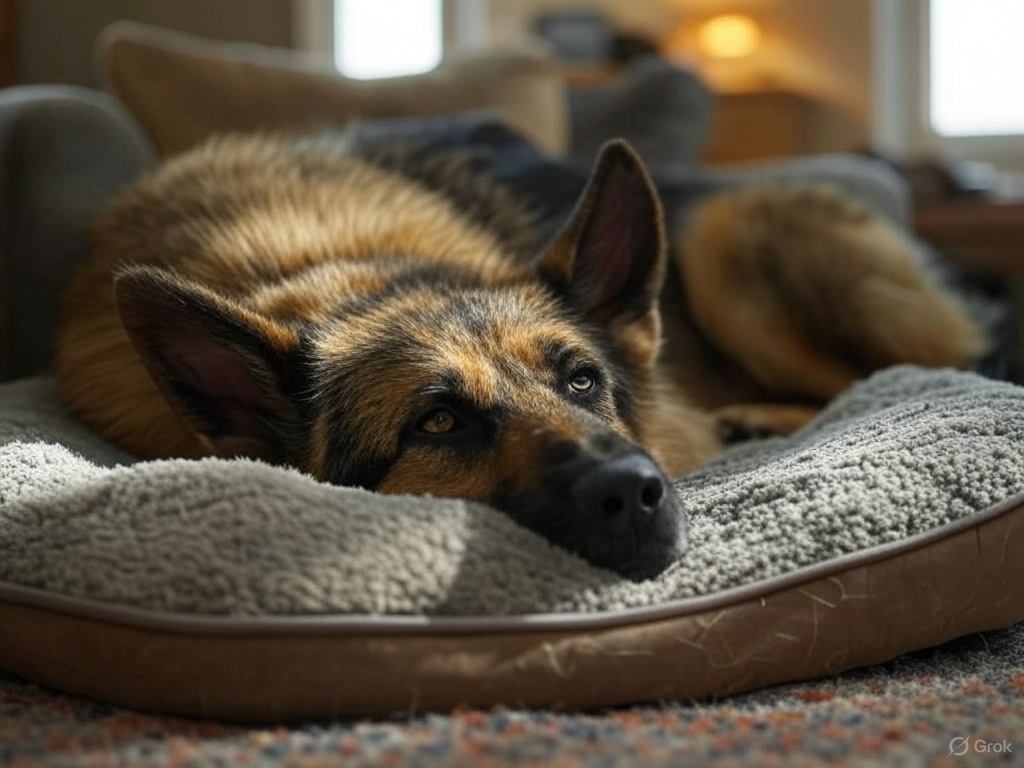 Dog resting on a pet bed in a cozy room